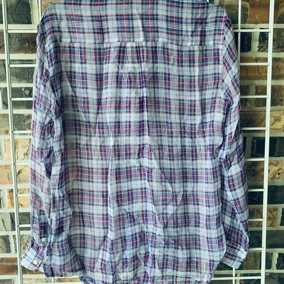 McLaughlin top small 100% silk purple lavender checkered button up down - Picture 2 of 6